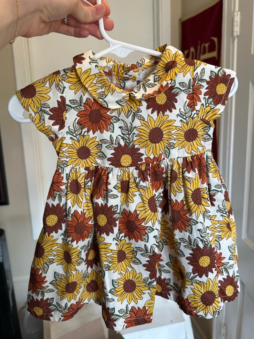Sunflower Print Girls' Dress - Yellow & Brown Floral